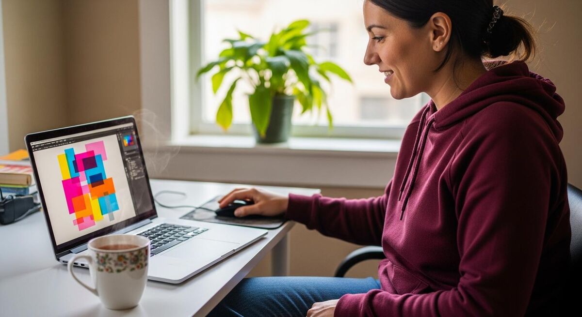 Trades business owner editing a social media graphic in Canva on a laptop