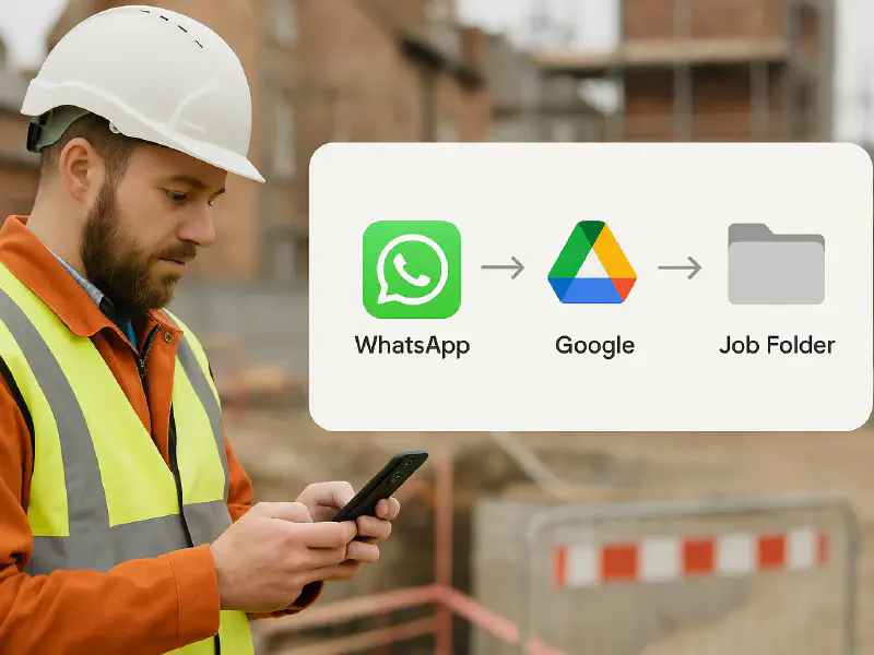 Auto-file WhatsApp photos straight into Google Drive job folders (no faff) featured image