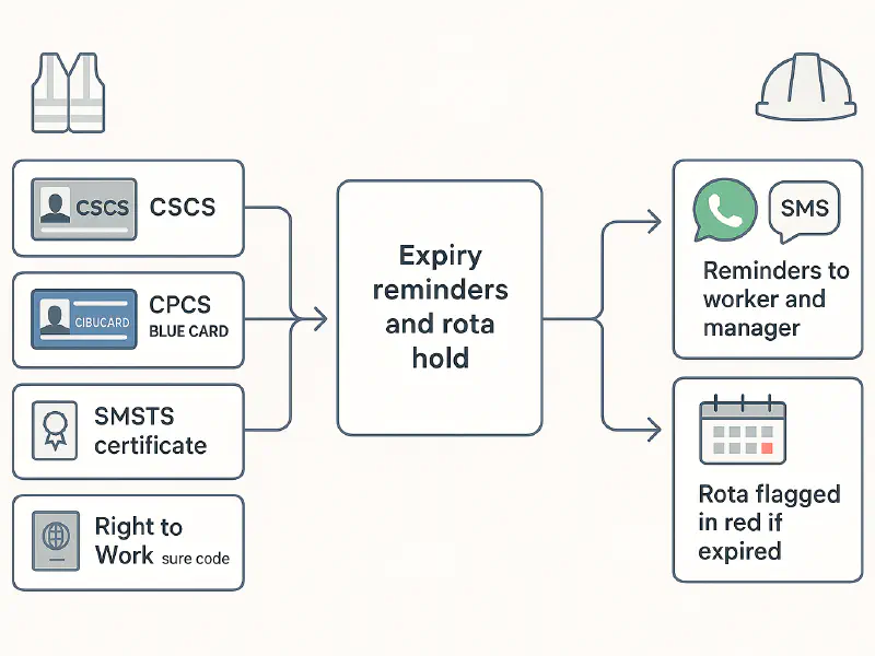 Automate CSCS, CPCS and SMSTS renewals: simple rota holds and reminders that keep sites compliant featured image