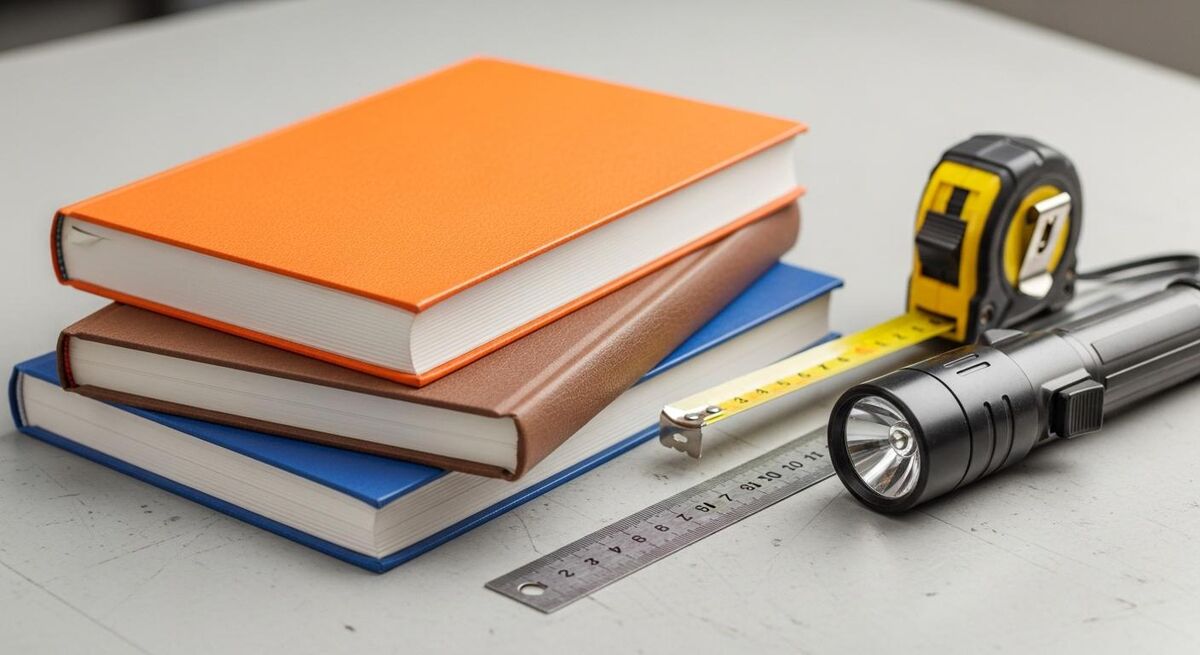 Engineer reviewing technical regulations on a workbench