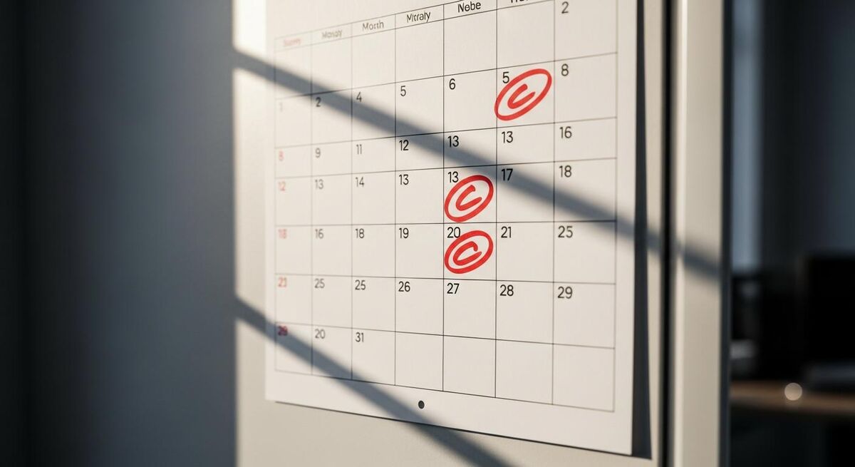 Pages of a calendar with key compliance dates marked