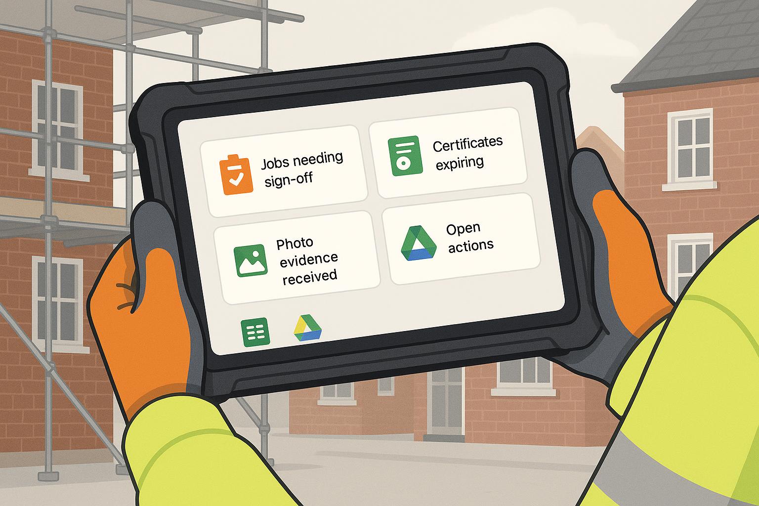 Build a simple compliance dashboard in Google Sheets for site jobs, certificates and photo evidence featured image