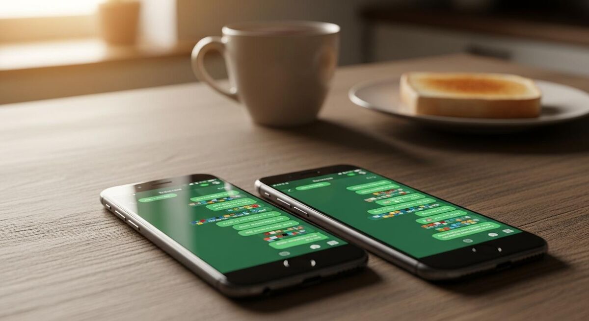 Split view of two smartphones showing a WhatsApp conversation between a customer and an AI bot