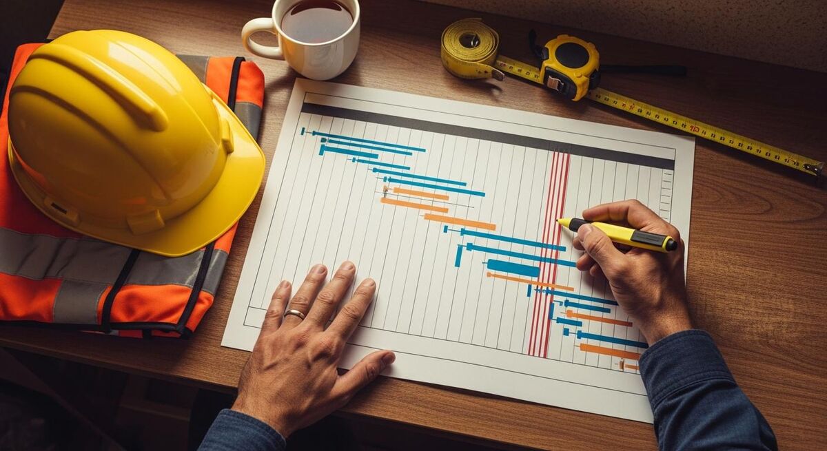 Builder reviewing site programme with the 2027 Part L deadline marked