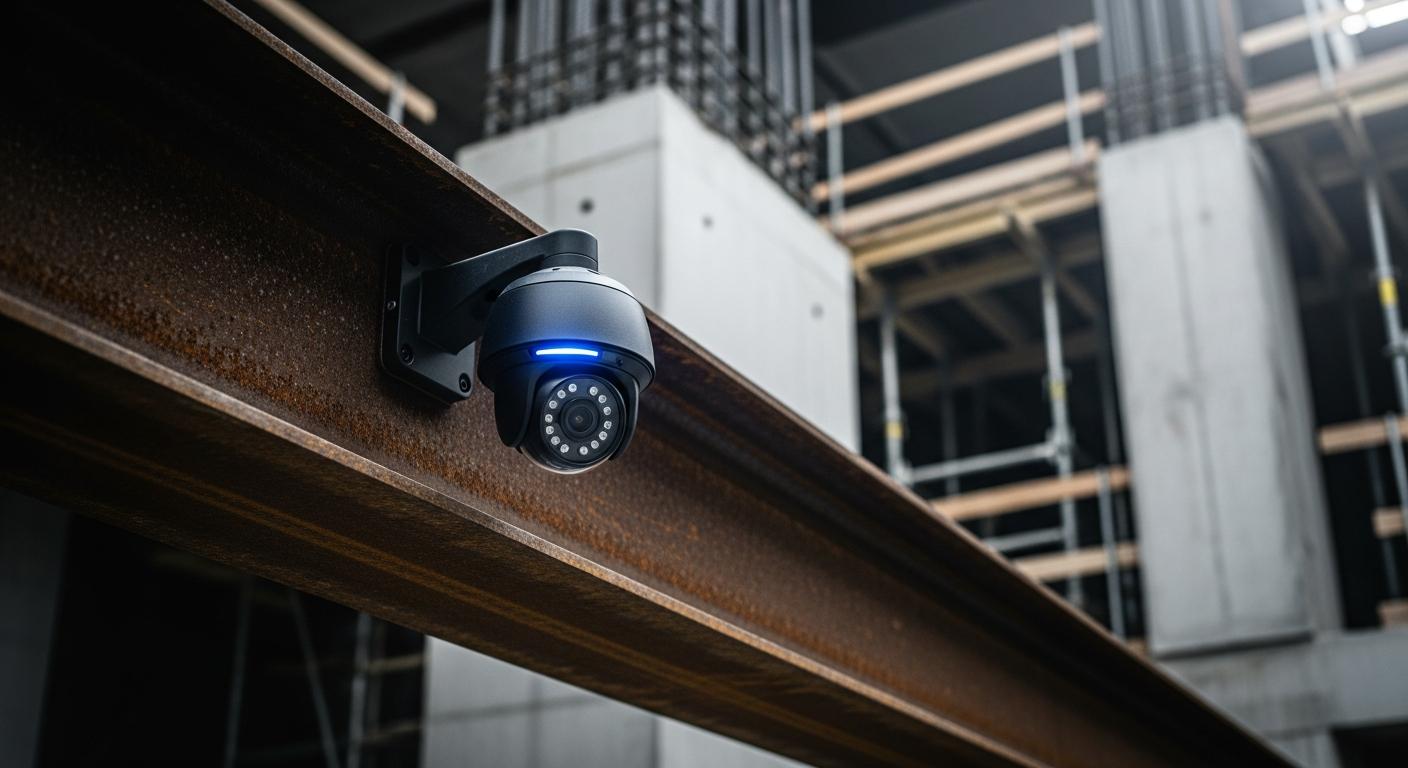 AI-powered camera monitoring a construction site for safety compliance
