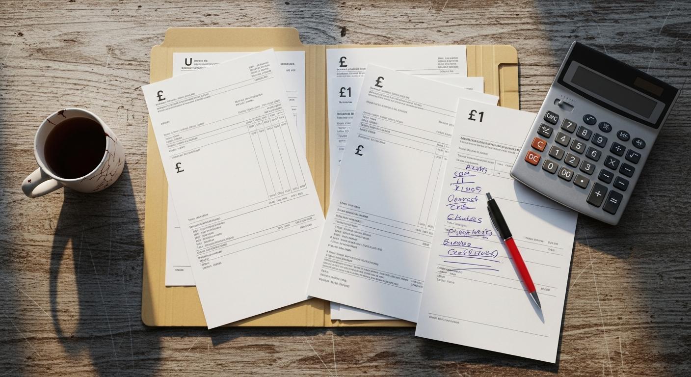 Calculator and financial documents showing construction project budgeting
