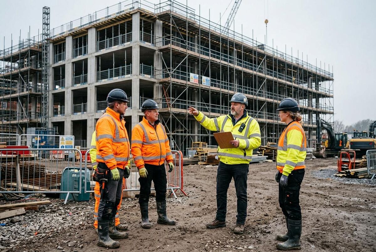 Construction site morning briefing with duty holders under CDM regulations