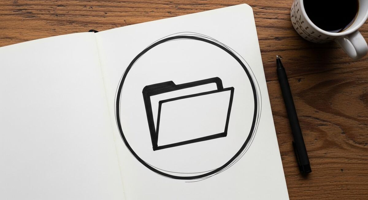 A folder labelled WeeklyReports with a clear boundary line drawn around it on a notebook
