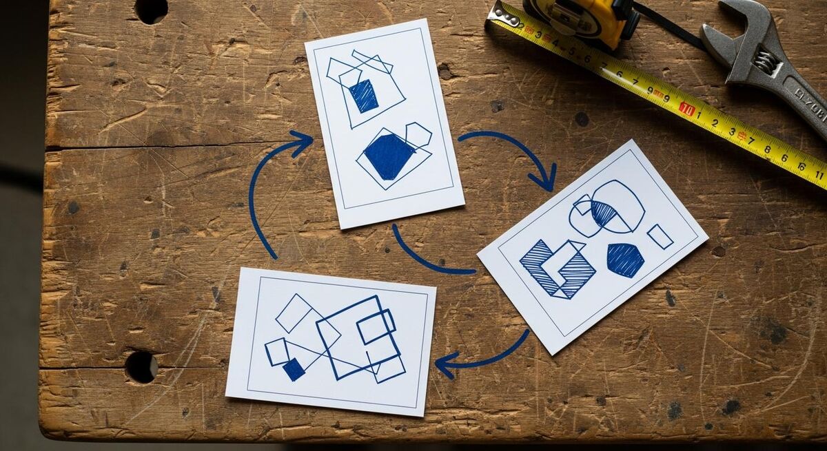 Three icons representing Claude, Google Drive, and Xero linked by lines on a wooden workbench