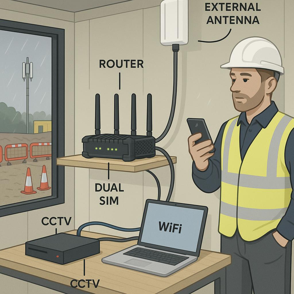 Construction site internet: 4G/5G router, external antenna and static IP setup that actually works featured image