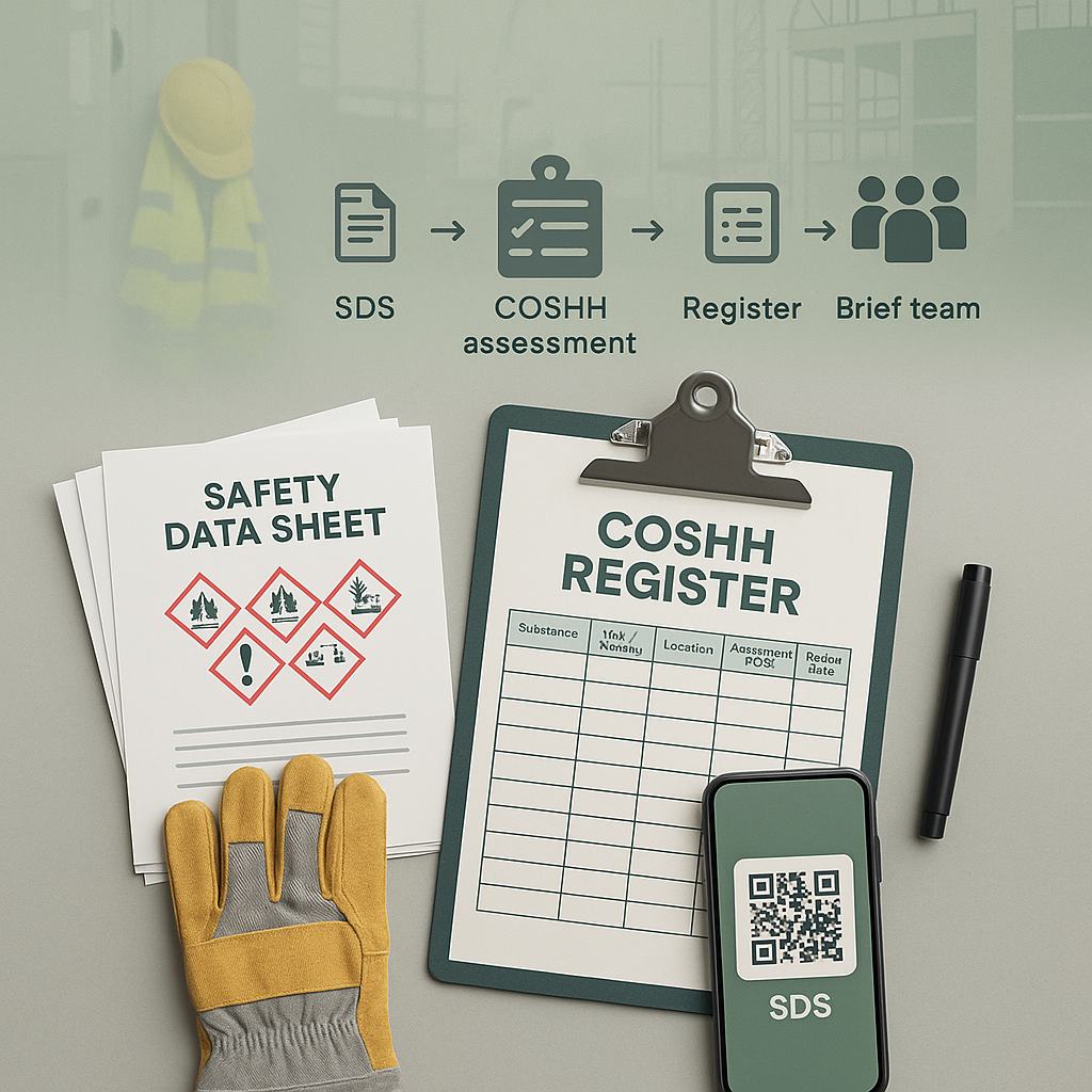 COSHH register template for trades: what to include, SDS links and update checklist featured image