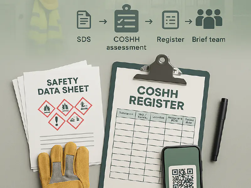 COSHH register template for trades: what to include, SDS links and update checklist featured image