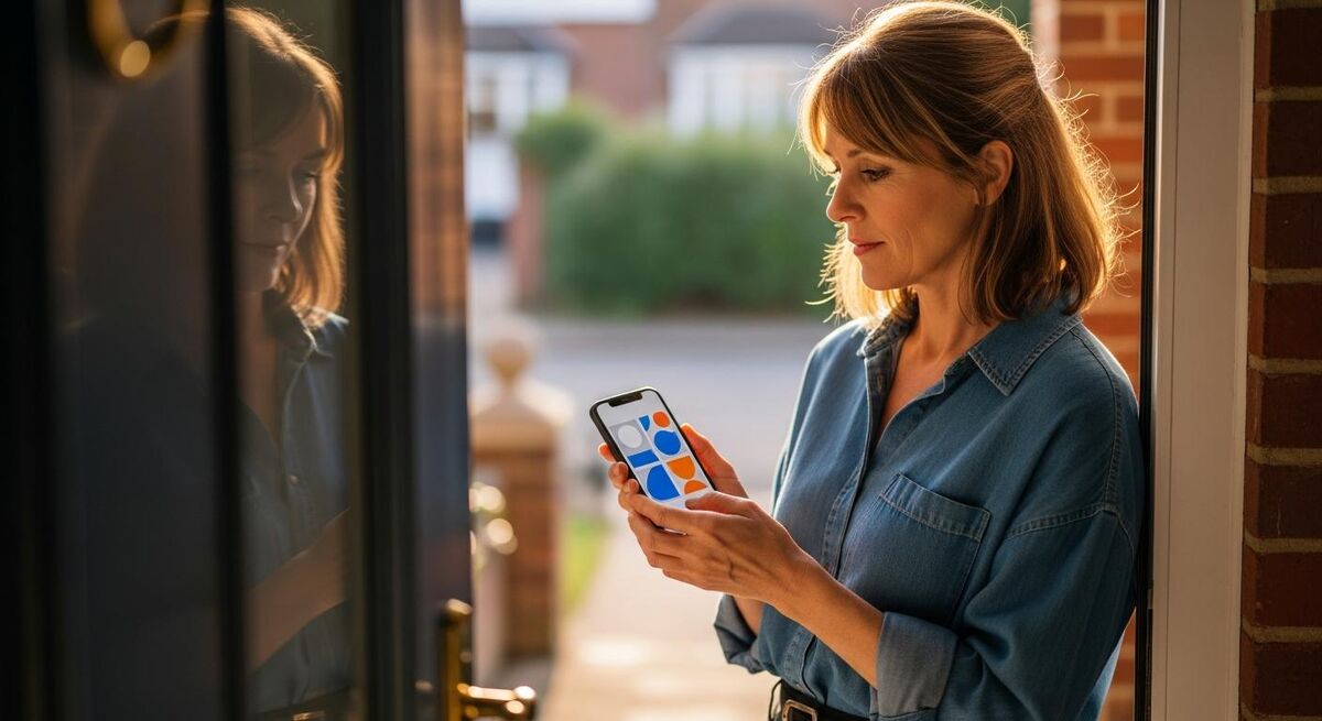 A homeowner using a smartphone to complete a short customer feedback form