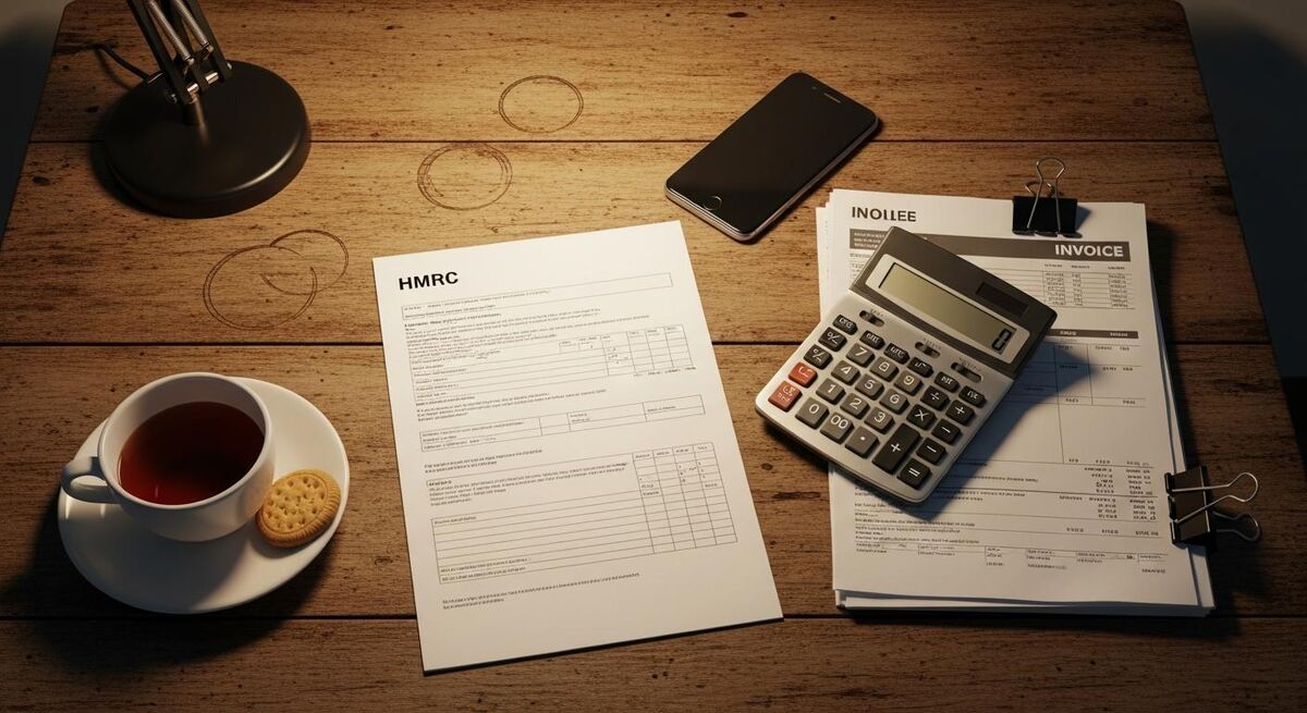 Accounting paperwork and tax forms on a desk with calculator