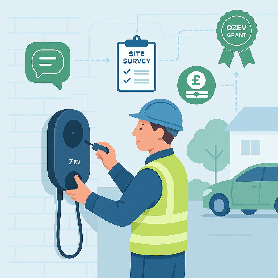 EV charger installs playbook: WhatsApp quotes, site‑survey checklist, deposits and OZEV grant (installer pack) featured image
