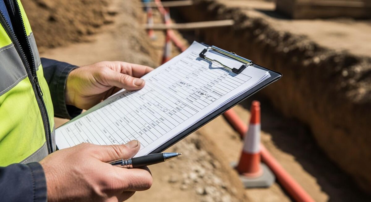 Site supervisor completing a written excavation inspection checklist
