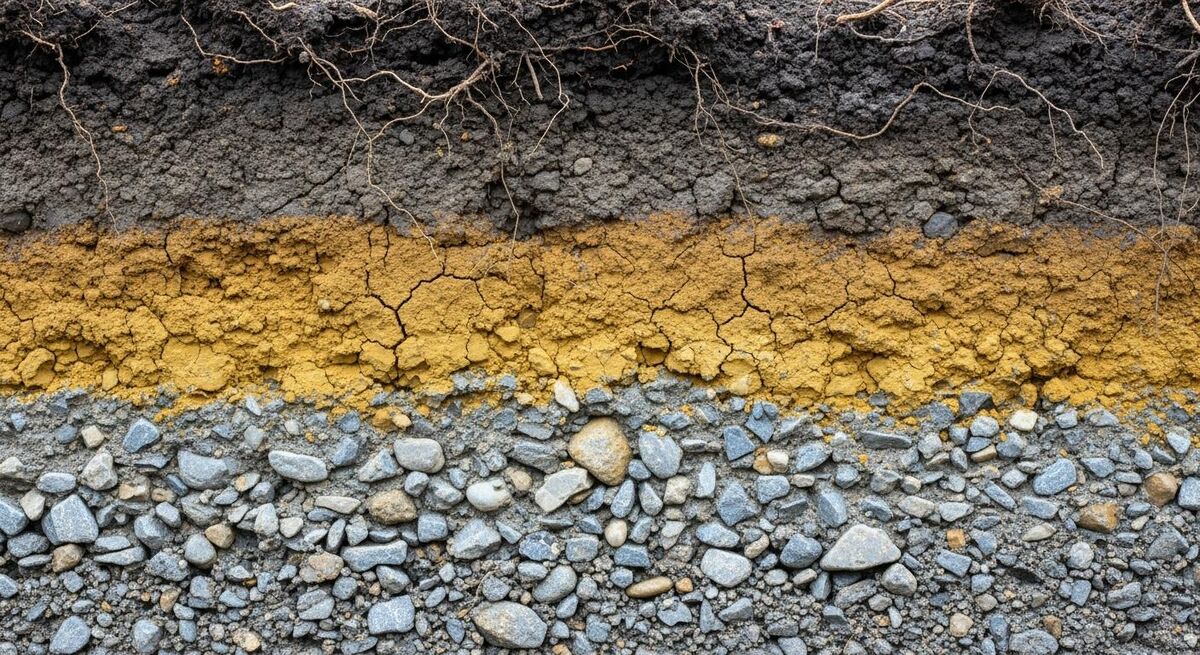 Cross-section showing different soil types in a trench excavation