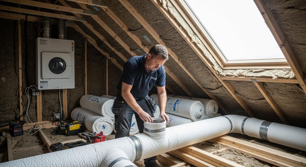 MVHR ductwork being installed in a new build loft
