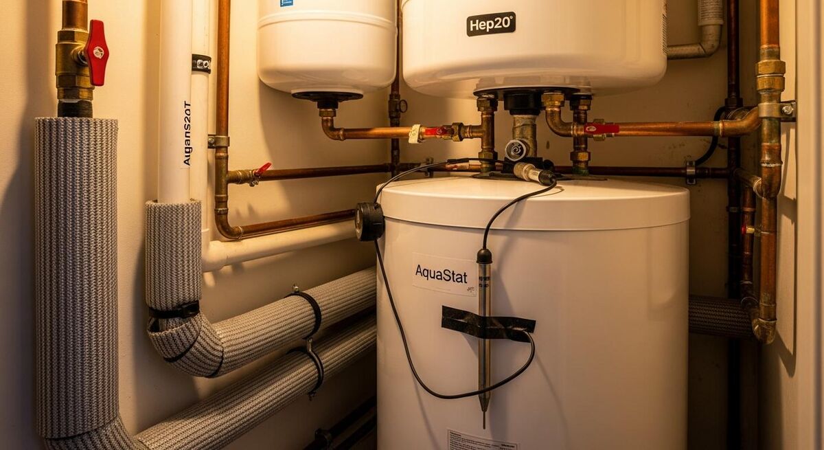 Hot water cylinder and buffer tank installed during a heat pump retrofit