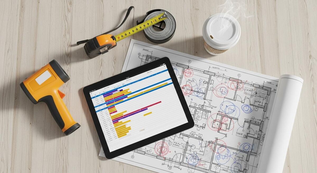 Engineer reviewing a room by room heat loss calculation on a tablet