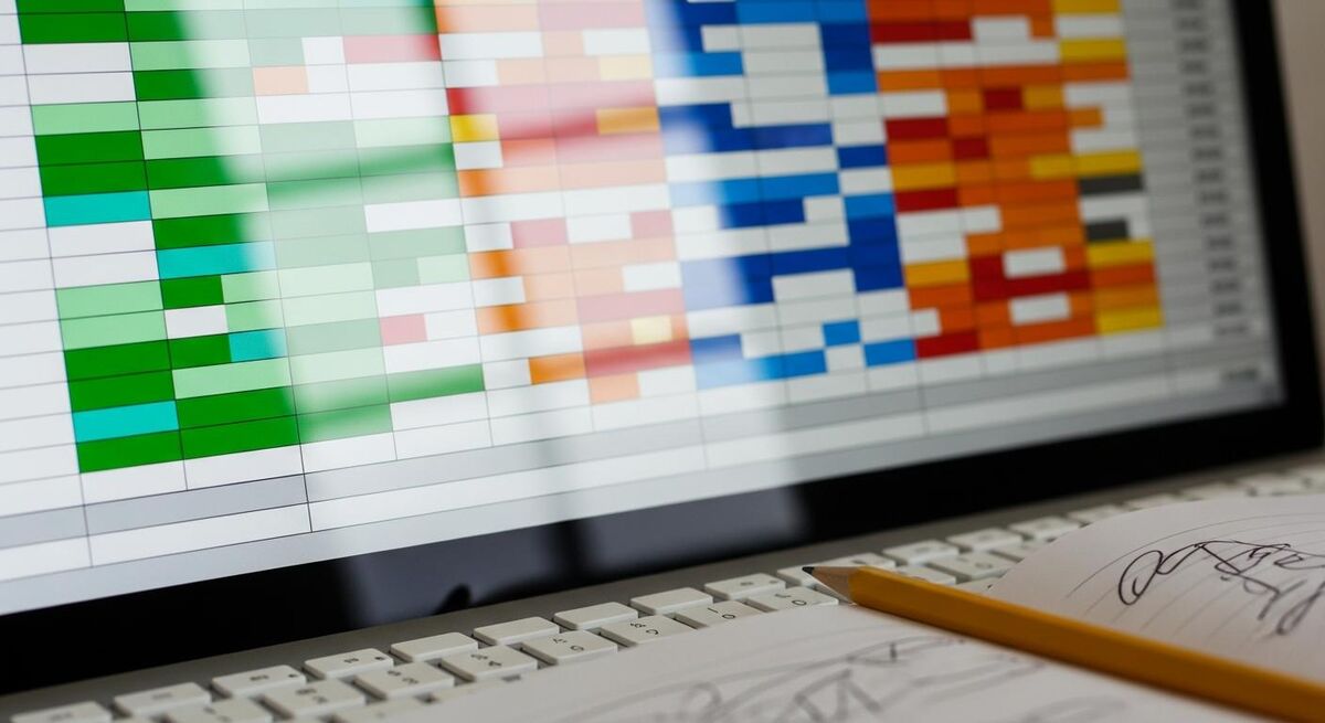Close up of a colour-coded pivot table dashboard showing monthly revenue and profit columns