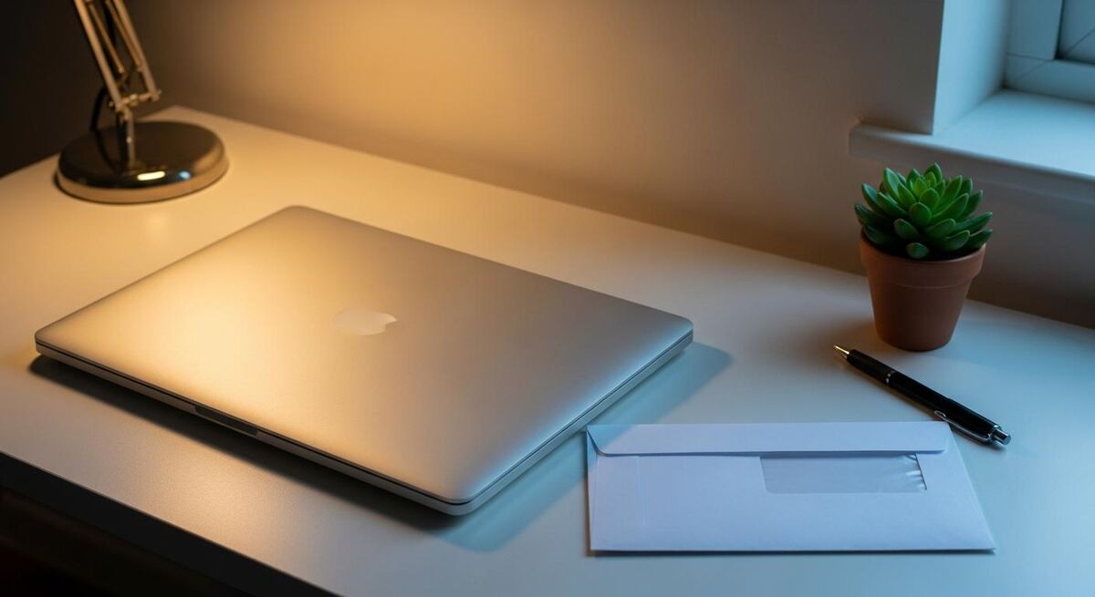 A laptop showing official correspondence on a desk in a workshop office