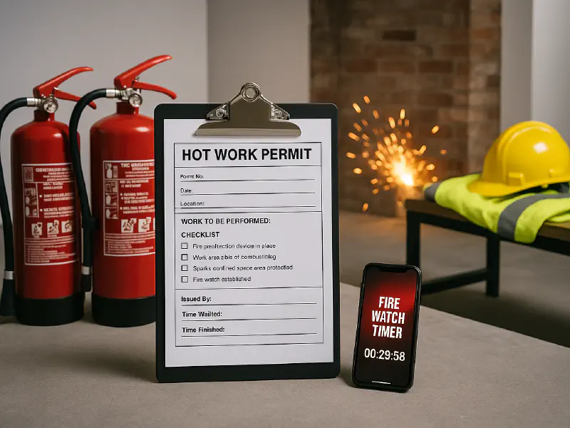 Hot works permit template: UK checklist, fire watch times and how to use it on site featured image