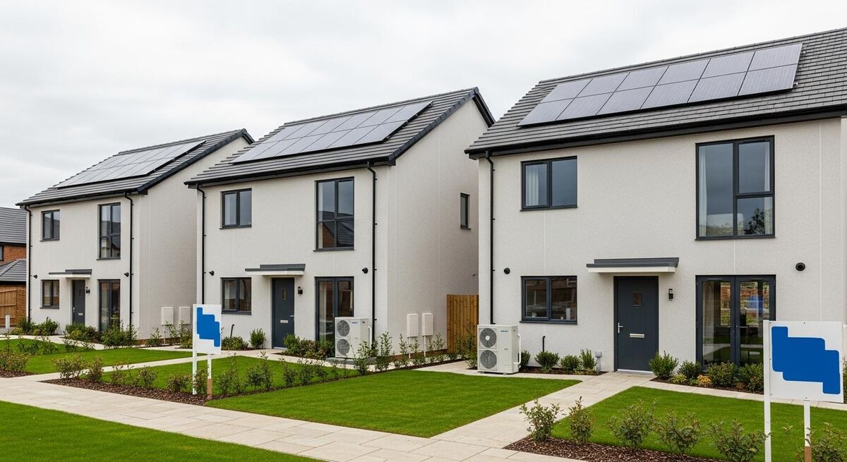 New-build housing development with modern low-carbon construction features