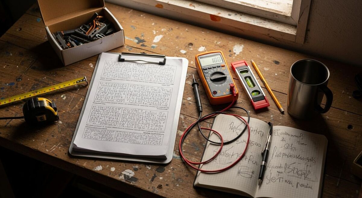 Engineer reviewing a RAMS document on a clipboard at the start of a job
