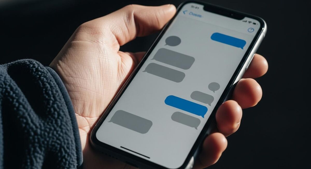 Phone showing a friendly follow-up text message thread with a customer