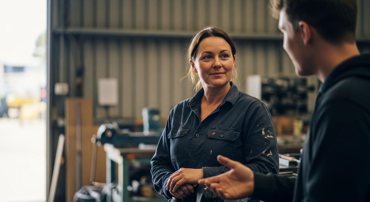 An empathetic manager listening carefully with open body language during a workplace conversation