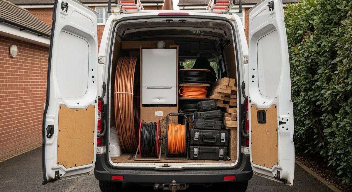 Van loaded with materials and tools representing the direct costs of a trades job