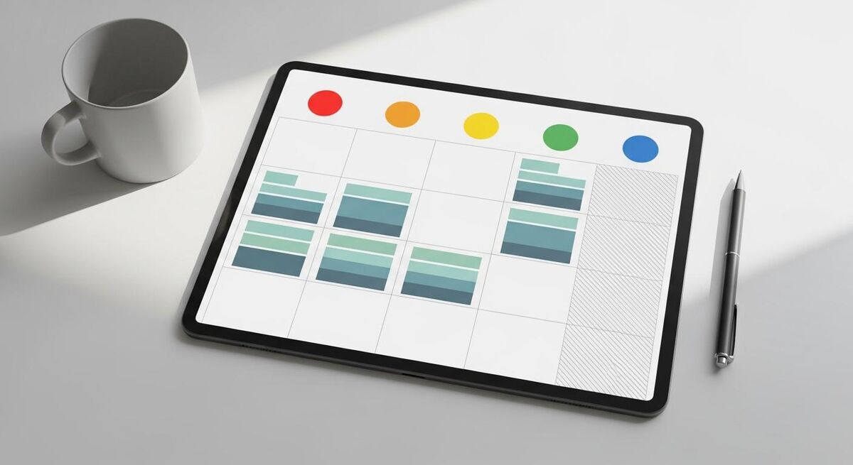 Tablet showing a weekly schedule with Friday greyed out and Monday to Thursday filled with appointment blocks