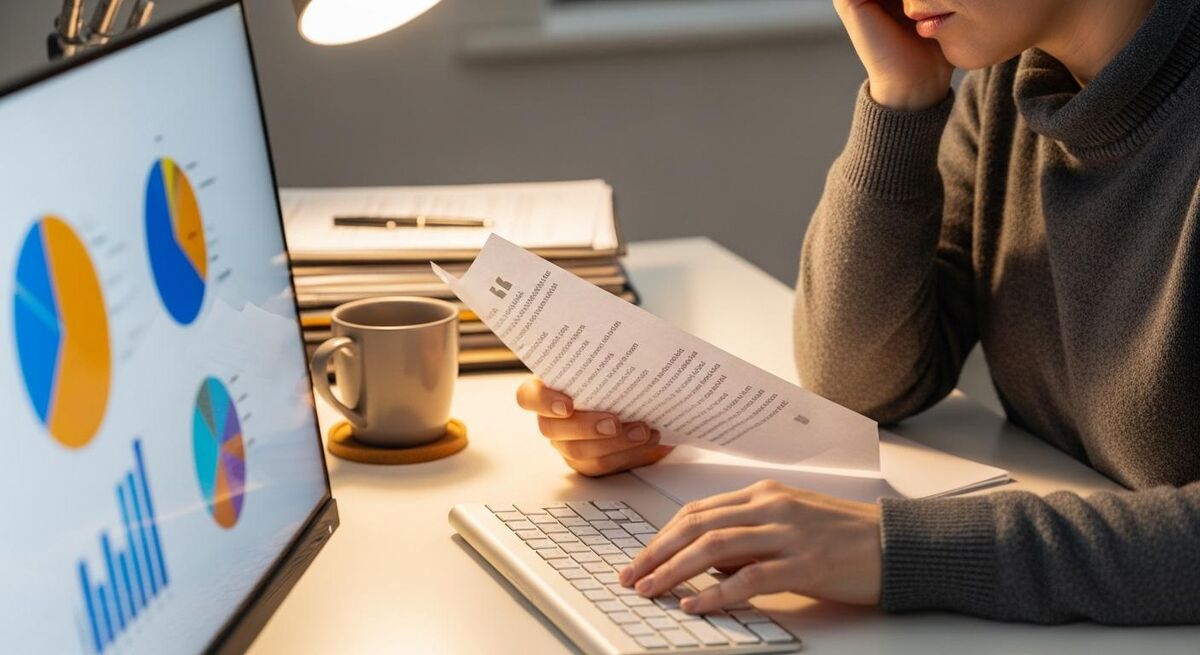 Office administrator rekeying job details from a printed quote into a job management screen