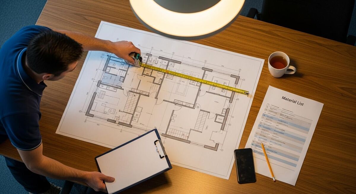Estimator checking AI-generated quantities against a printed drawing