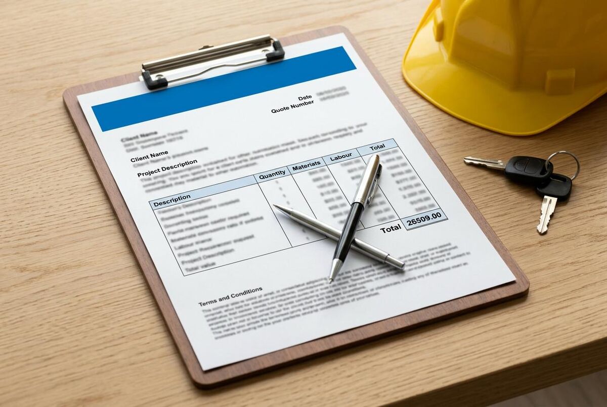 Professional printed quote document on a clipboard