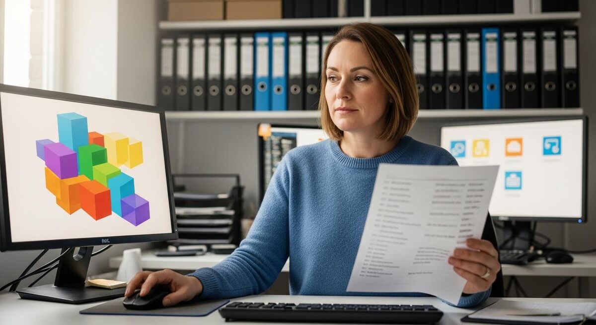 Office manager configuring job categories on a desktop computer