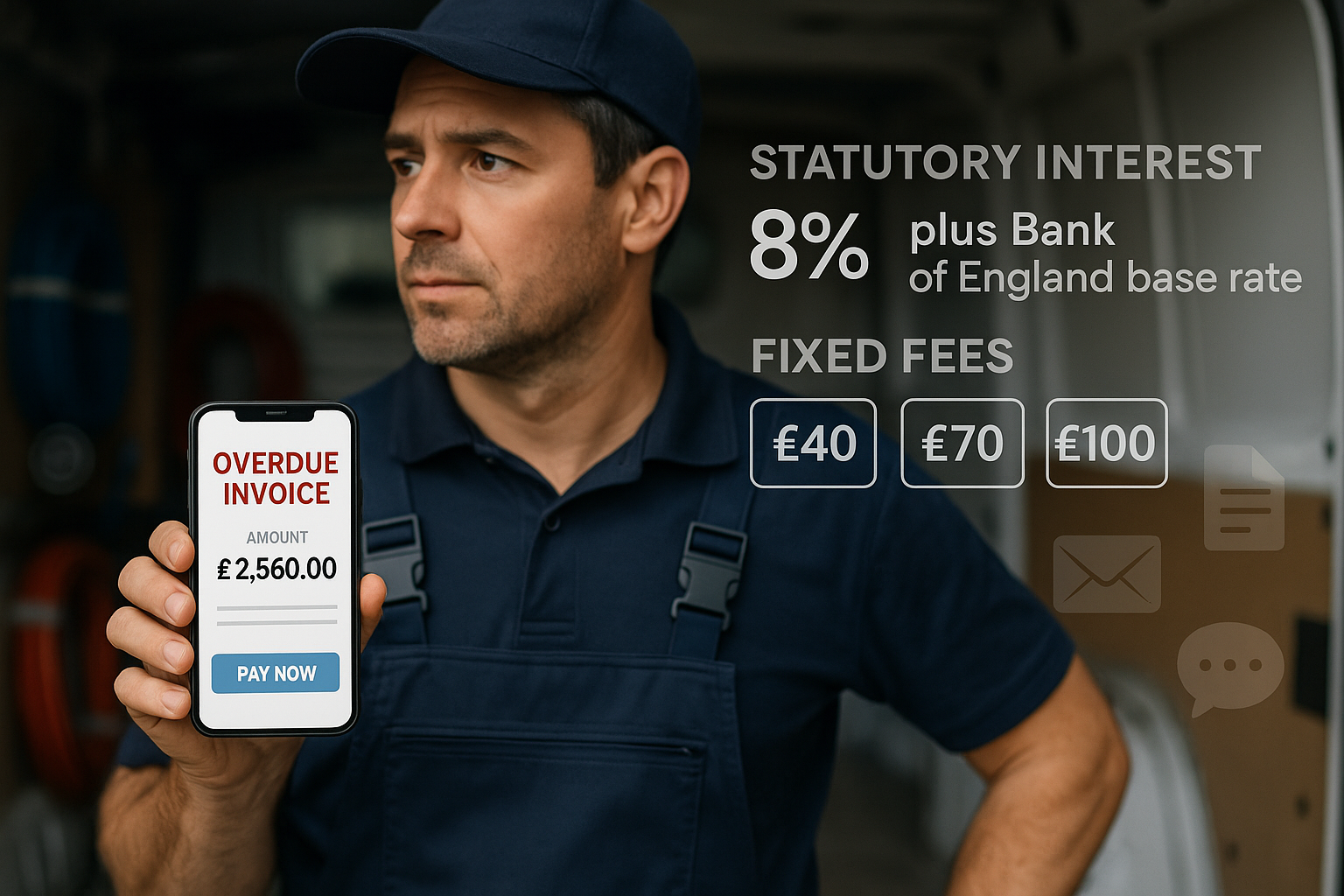 Late payment fees for trades: charge interest legally, template wording and a chase flow (UK) featured image