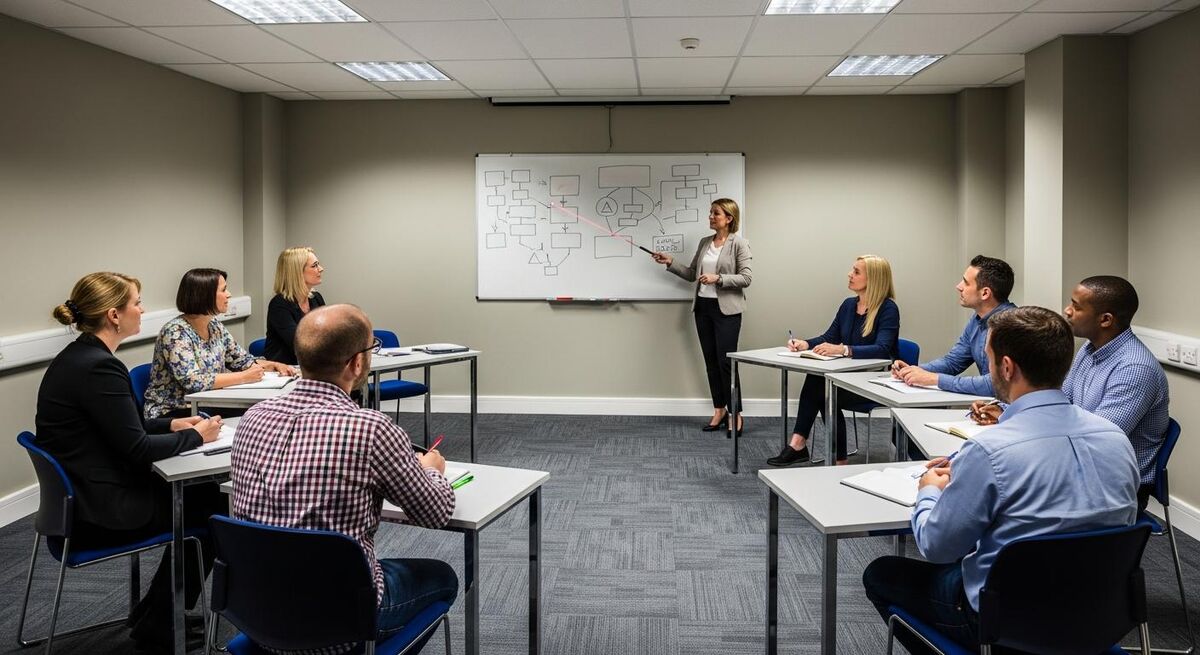 Electricians attending a classroom training session at a UK training centre