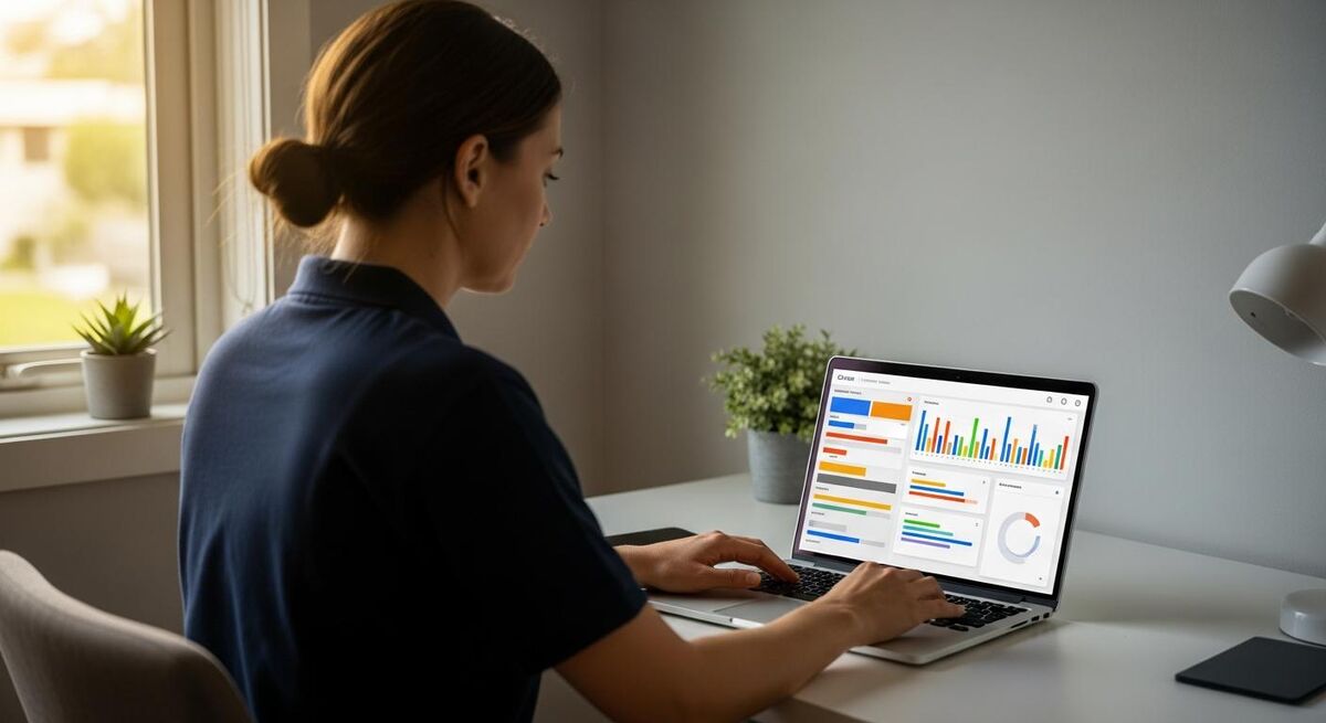 Tradesperson reviewing a Google Business Profile dashboard on a laptop