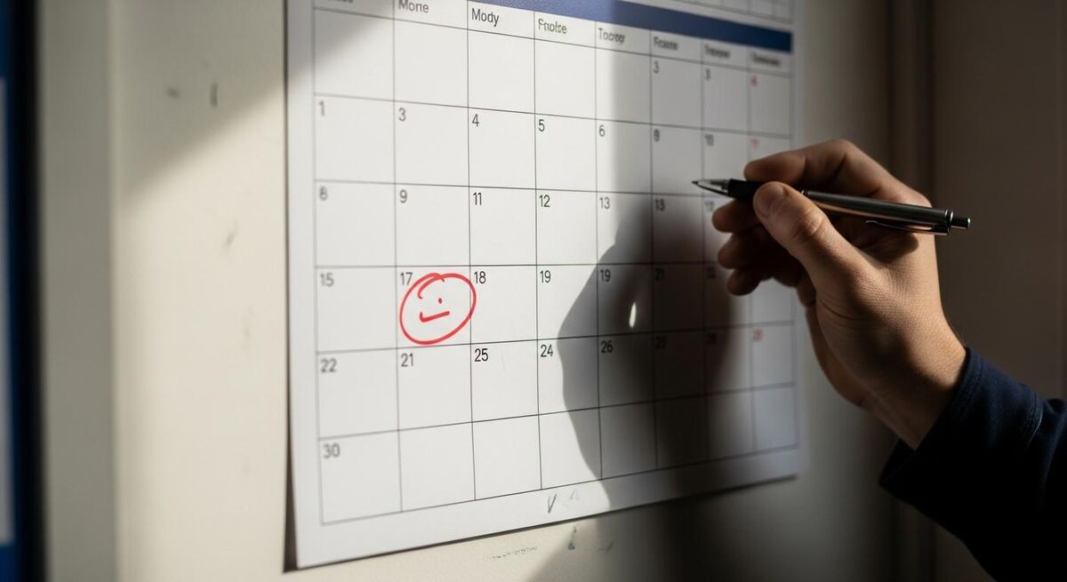 A wall calendar in a trades office with the April 2026 deadline circled