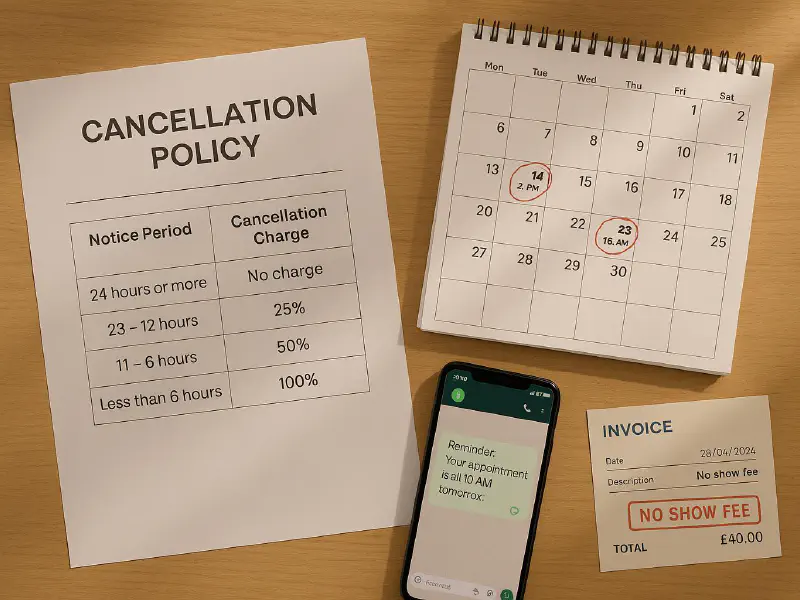 No-show fees and cancellation policy for trades: UK-legal wording, sliding scales and automated reminders featured image