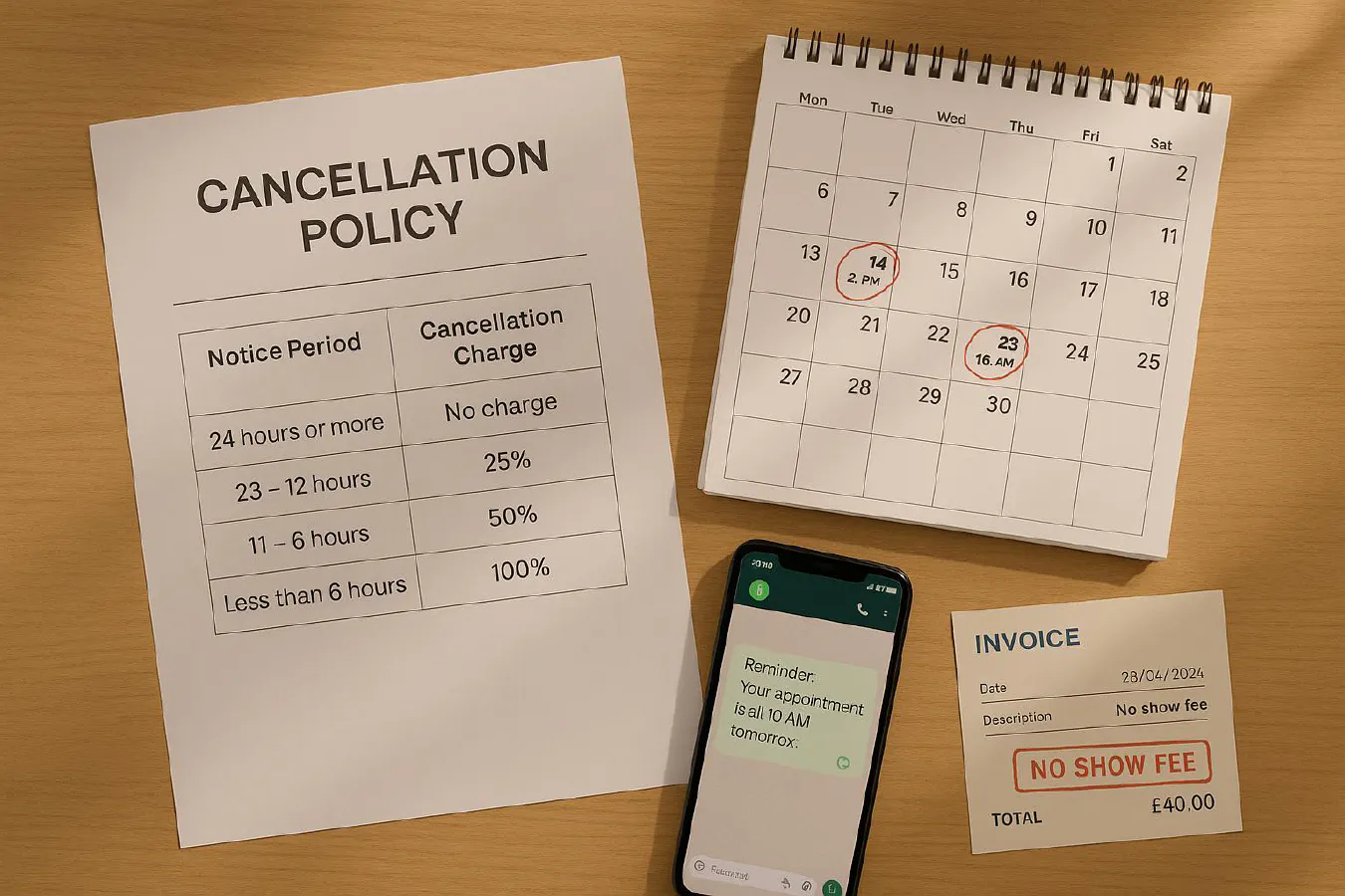 No-show fees and cancellation policy for trades: UK-legal wording, sliding scales and automated reminders featured image