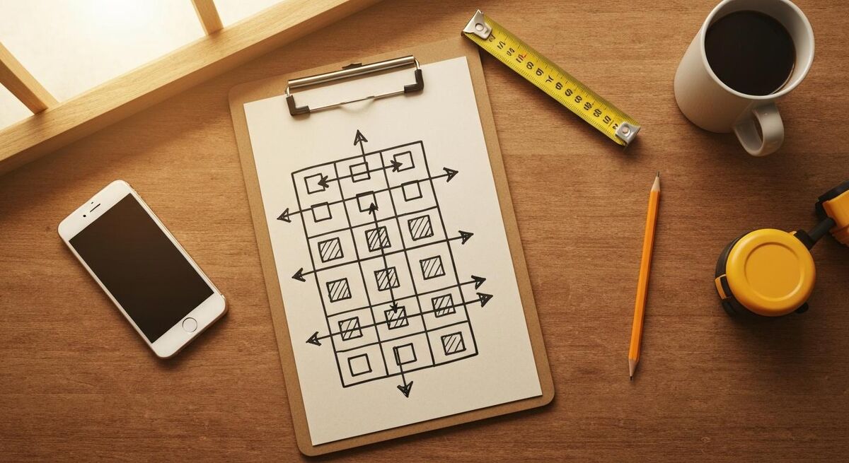 A clipboard with a hand-drawn matrix matching trades tasks to AI tools