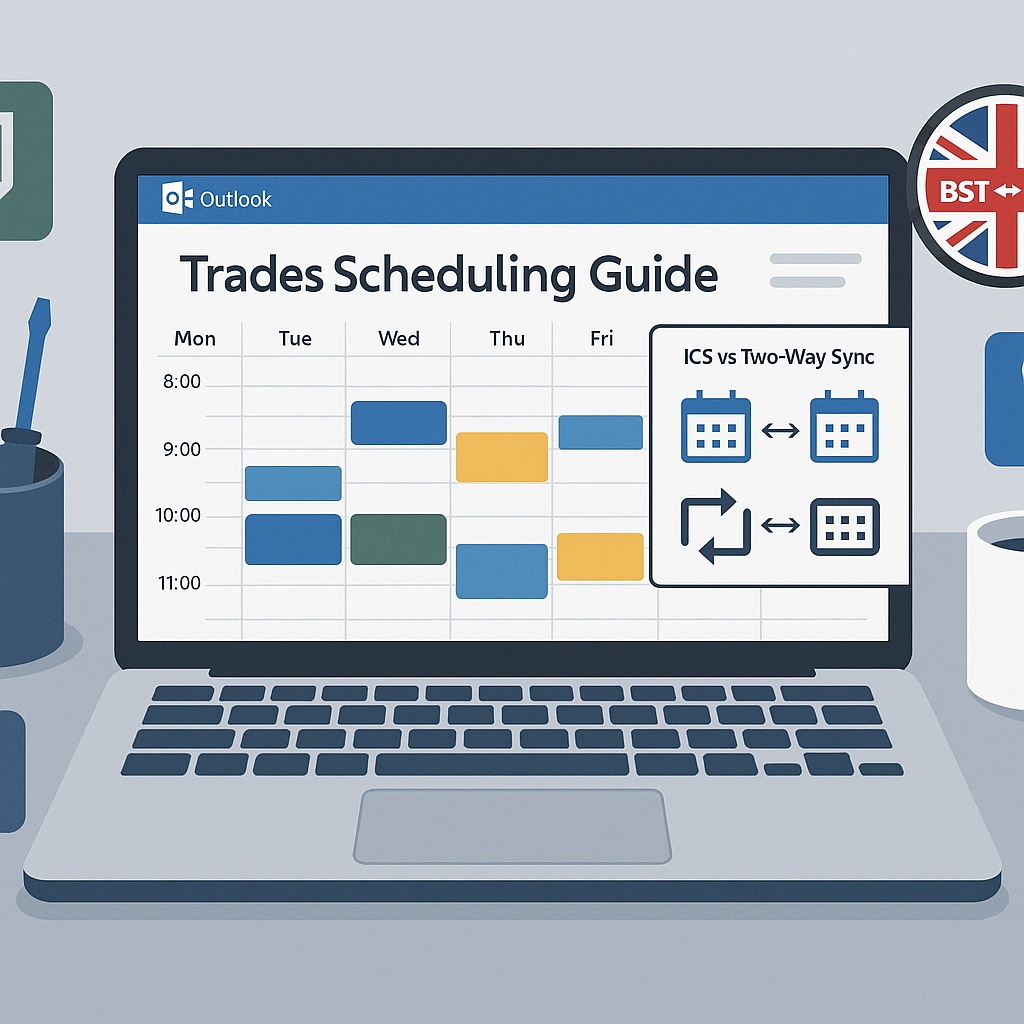 Outlook ↔ ServiceM8/Jobber/Tradify (UK): stop duplicate calendar entries and fix BST/GMT shifts featured image