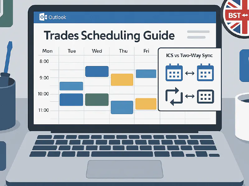 Outlook ↔ ServiceM8/Jobber/Tradify (UK): stop duplicate calendar entries and fix BST/GMT shifts featured image