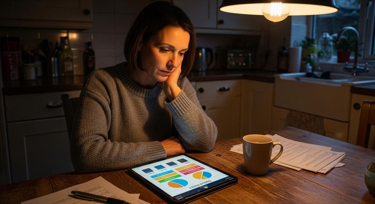 Solar customer reviewing an interactive proposal on a tablet at the kitchen table