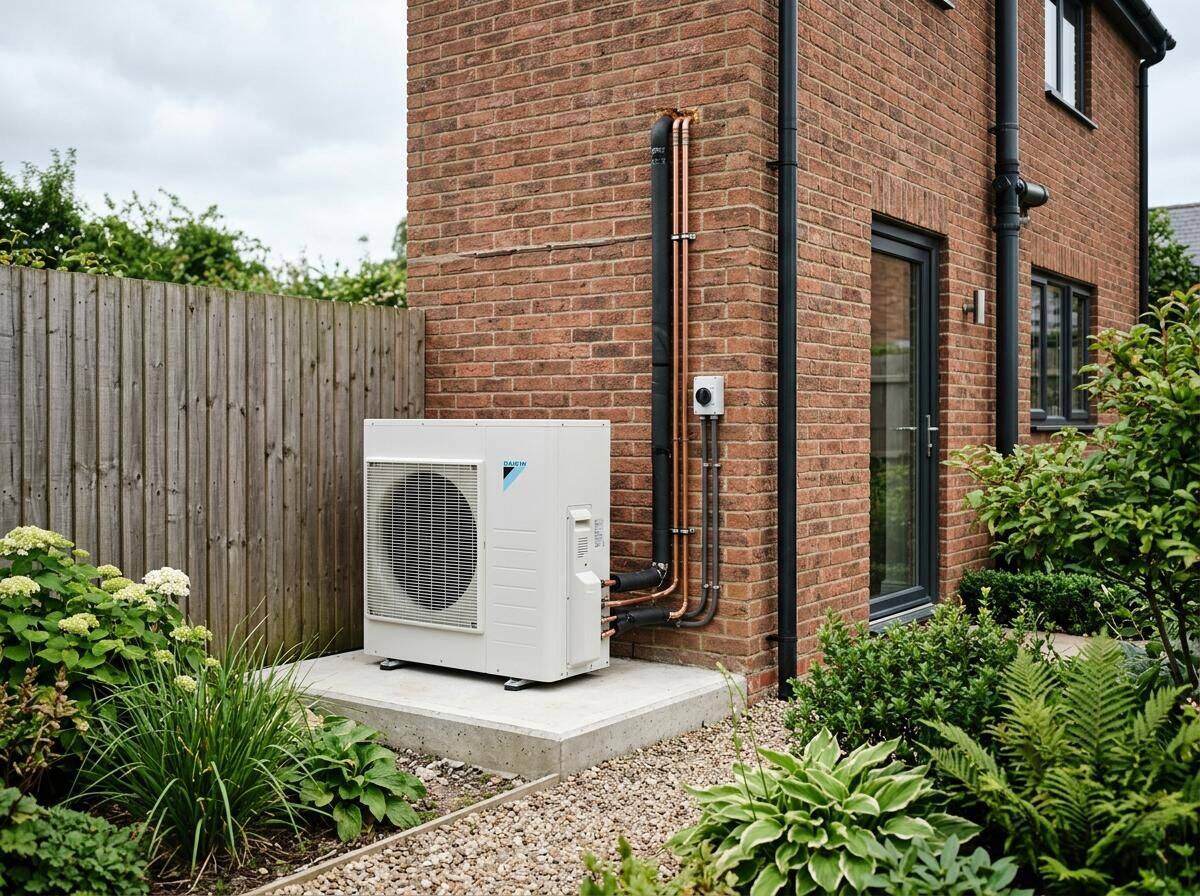 Heat pump unit installed outside a UK home