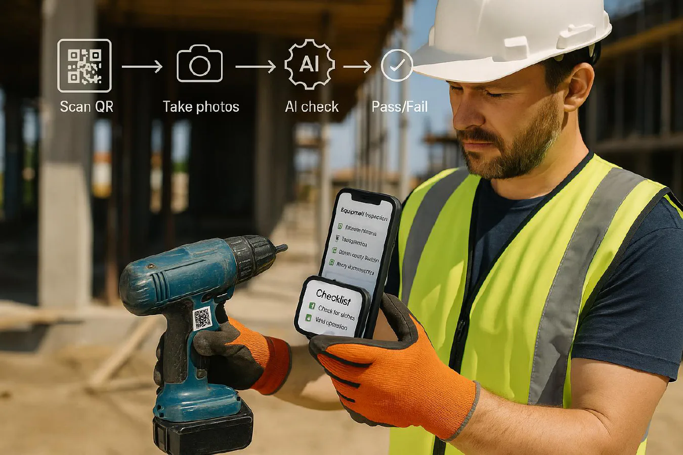 QR equipment inspection checklist for construction: setup with AI photo checks and auto work orders featured image