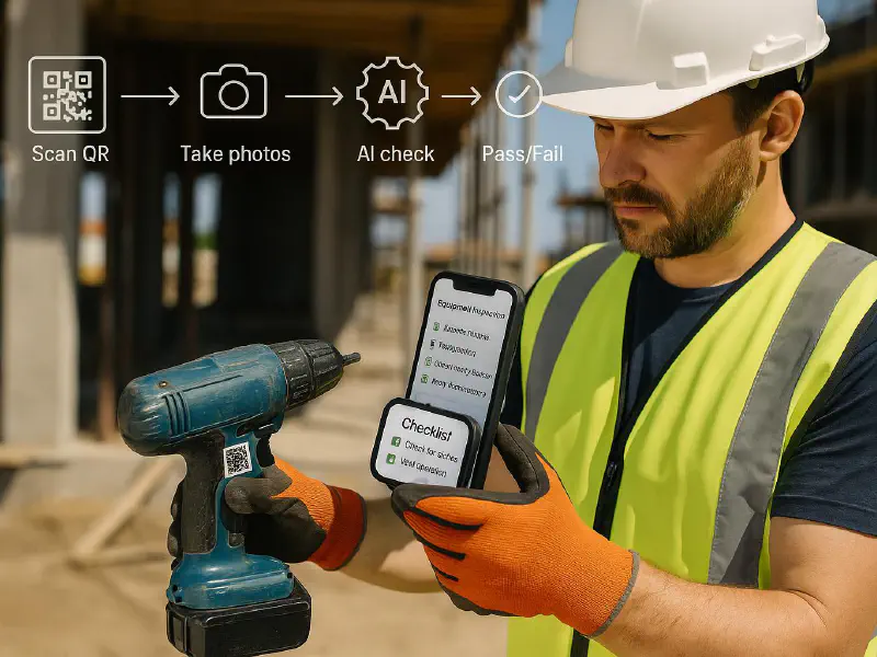 QR equipment inspection checklist for construction: setup with AI photo checks and auto work orders featured image